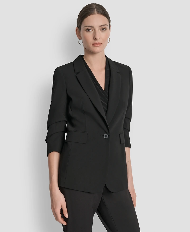 Dkny Women's Ruched-Sleeve One-Button Blazer