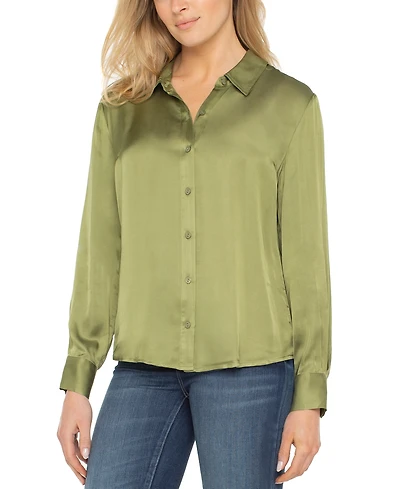 Liverpool Los Angeles Women's Long-Sleeve Button-Front Satin Shirt