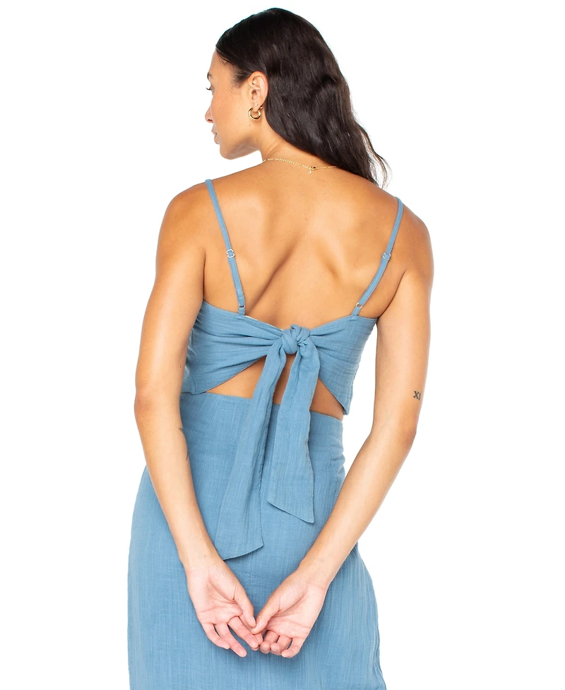 Roxy Juniors' Island Nomad Button-Front Back-Tie Cotton Cropped Top