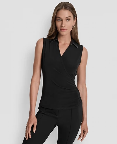 Dkny Women's Contrast-Collar Surplice Top