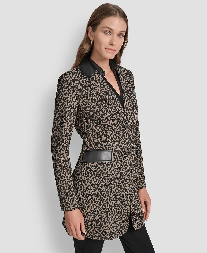 Dkny Women's Faux-Leather-Trim Leopard-Print Jacket