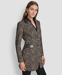 Dkny Women's Faux-Leather-Trim Leopard-Print Jacket