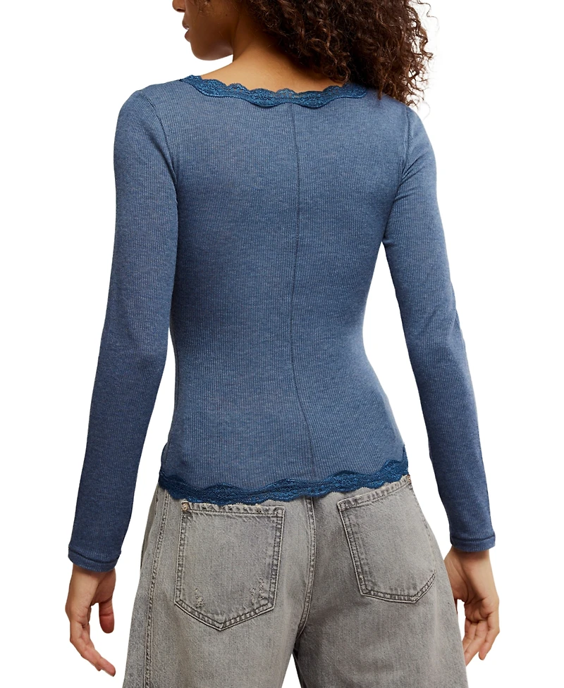 Free People Women's Big Love Lace-Trim Button-Front Cardigan