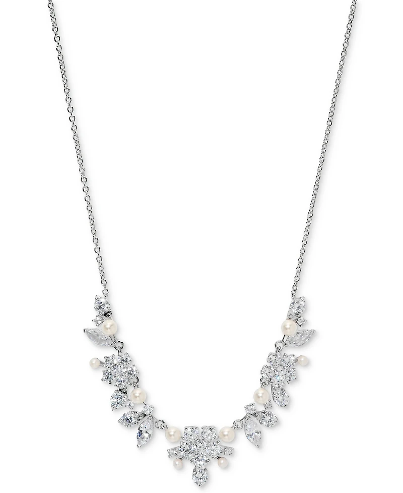 Eliot Danori Cubic Zirconia & Imitation Pearl Cluster Statement Necklace, 16" + 2" extender, Exclusively at Macy's