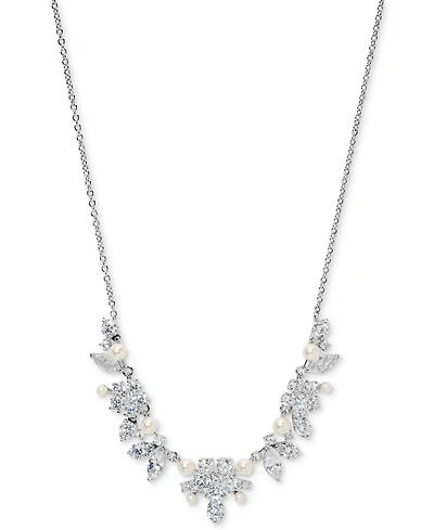 Eliot Danori Cubic Zirconia & Imitation Pearl Cluster Statement Necklace, 16" + 2" extender, Exclusively at Macy's