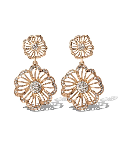 Jessica Simpson Gold-Tone Floral Drop Earrings with Pave Crystal Accents
