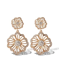 Jessica Simpson Gold-Tone Floral Drop Earrings with Pave Crystal Accents
