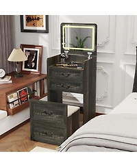 Vlsrka Flip-top vanity desk with mirror and stool.