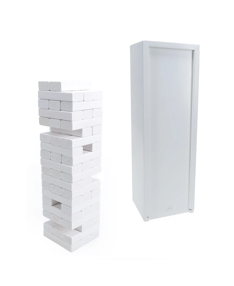 We Games White Wooden Blocks Stacking Tower Game with White Wooden Box, 12 in.