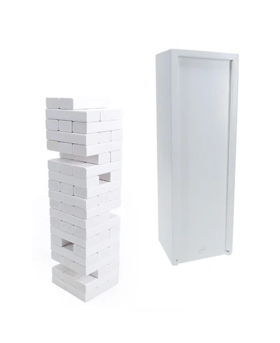 We Games White Wooden Blocks Stacking Tower Game with White Wooden Box, 12 in.