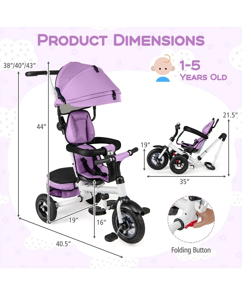 Gymax Toddler 5-in-1 Folding Trike 1-5 Years Old w/ Safety Harness Storage