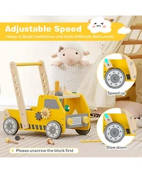 Costway 2-In-1 Montessori Wooden Baby Walker with Learning Activities Adjustable Speed