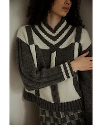 Sskein Women's Checkered V-Neck Sweater