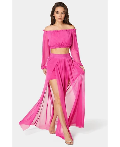 Bebe Women's High Slit Two Piece Mesh Dress