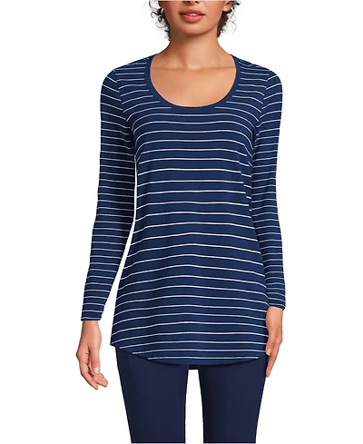 Lands' End Women's Long Sleeve Power Performance Scoop Neck Curved Hem Tunic Tee