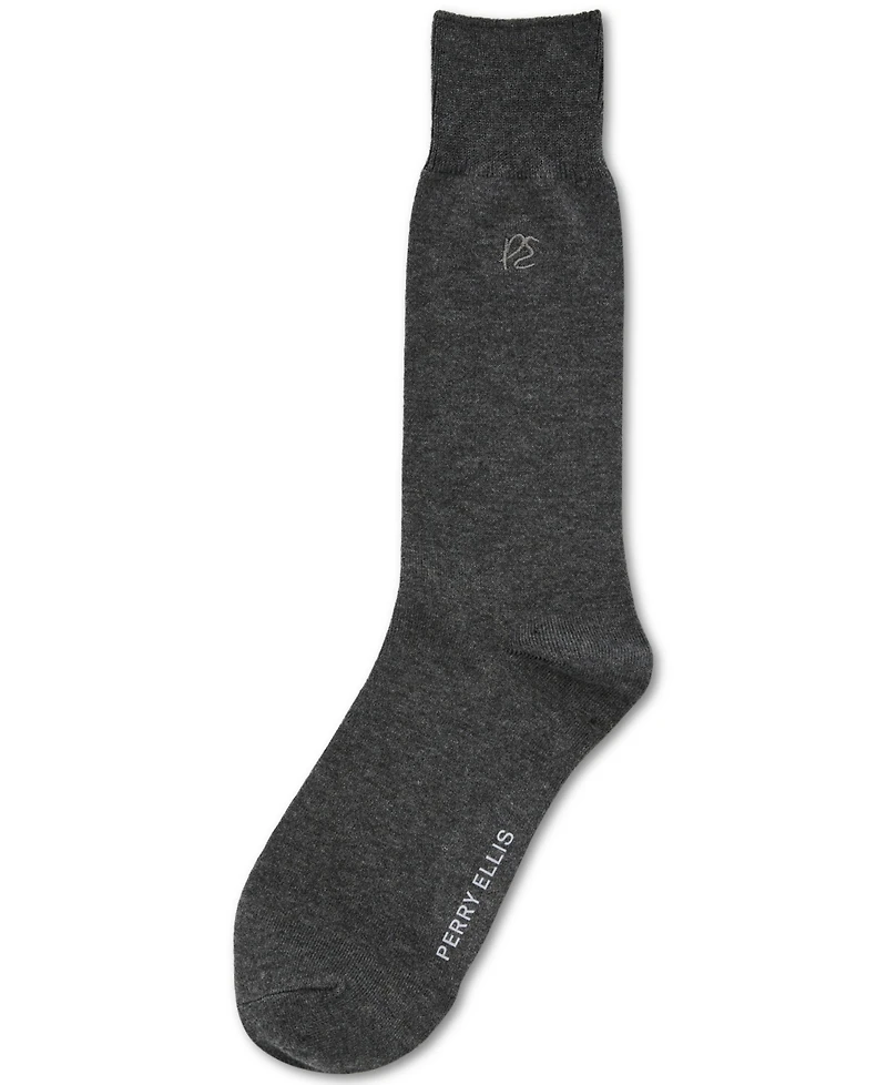 Perry Ellis Portfolio Men's Portfolio Flat Knit Logo Dress Socks