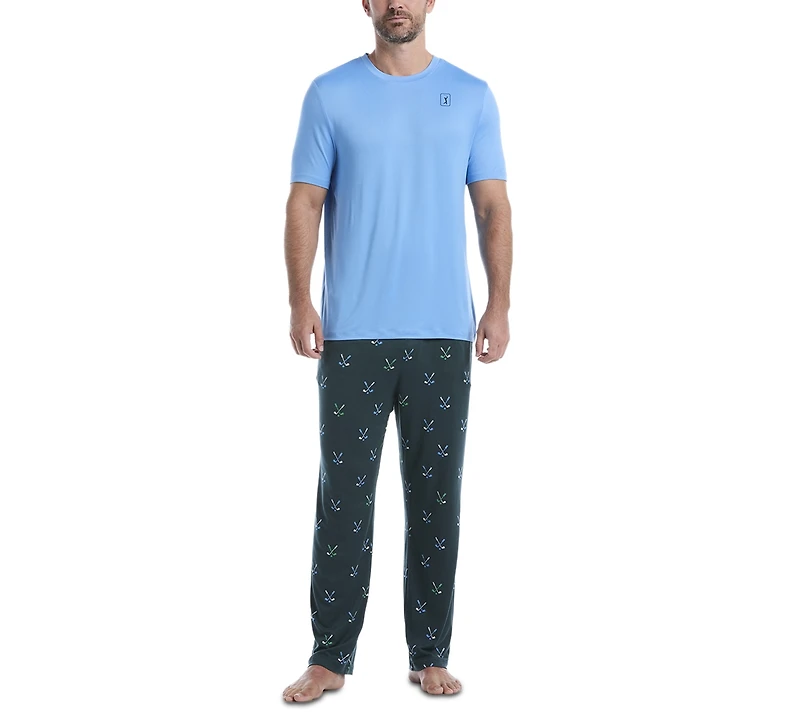 Pga Tour Men's Golf Clubs Pajama Pants & T-Shirt Set