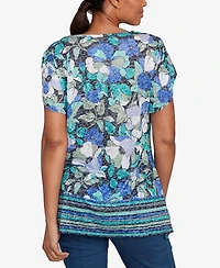 Ruby Rd. Petite Floral Striped Border Flutter Sleeve Top