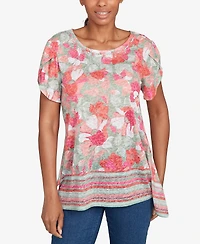 Ruby Rd. Petite Floral Striped Border Flutter Sleeve Top