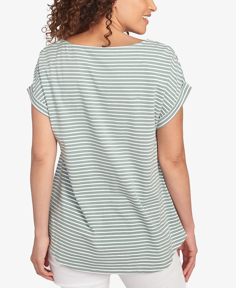 Ruby Rd. Petite Floral Stripe Jersey T-Shirt