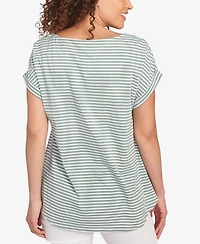Ruby Rd. Petite Floral Stripe Jersey T-Shirt