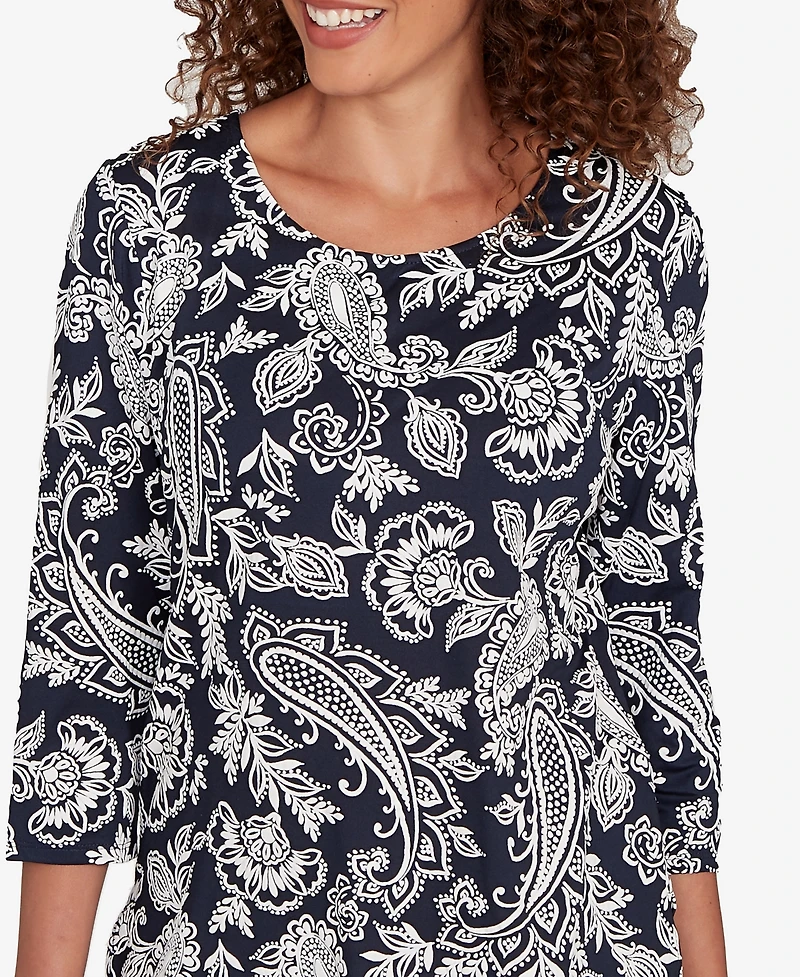 Ruby Rd. Petite Jacobean Paisley Puff Print Top
