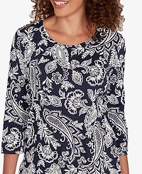 Ruby Rd. Petite Jacobean Paisley Puff Print Top