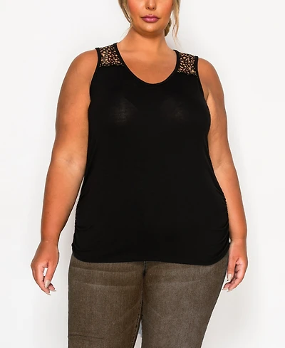 Coin 1804 Plus Pebble Mesh Inset Side Ruched Tank Top