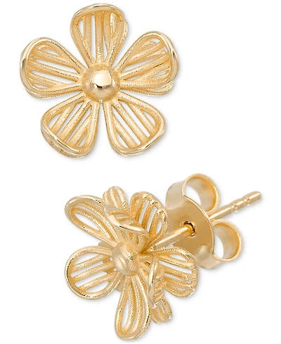 Polished Openwork Flower Stud Earrings in 10k Gold