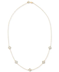 Glitter Clover Four Station 18" Collar Necklace in 10k Gold