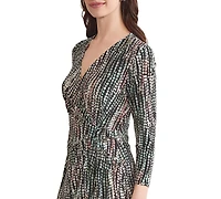 Kasper Women's Printed Long-Sleeve Faux-Wrap Dress