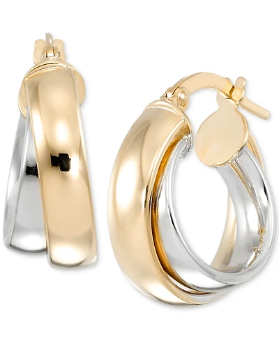 Macy's Polished Extra-Small Interlocking Hoop Earrings in 10k White & Yellow Gold, 0.39"