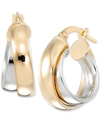 Macy's Polished Extra-Small Interlocking Hoop Earrings in 10k White & Yellow Gold, 0.39"