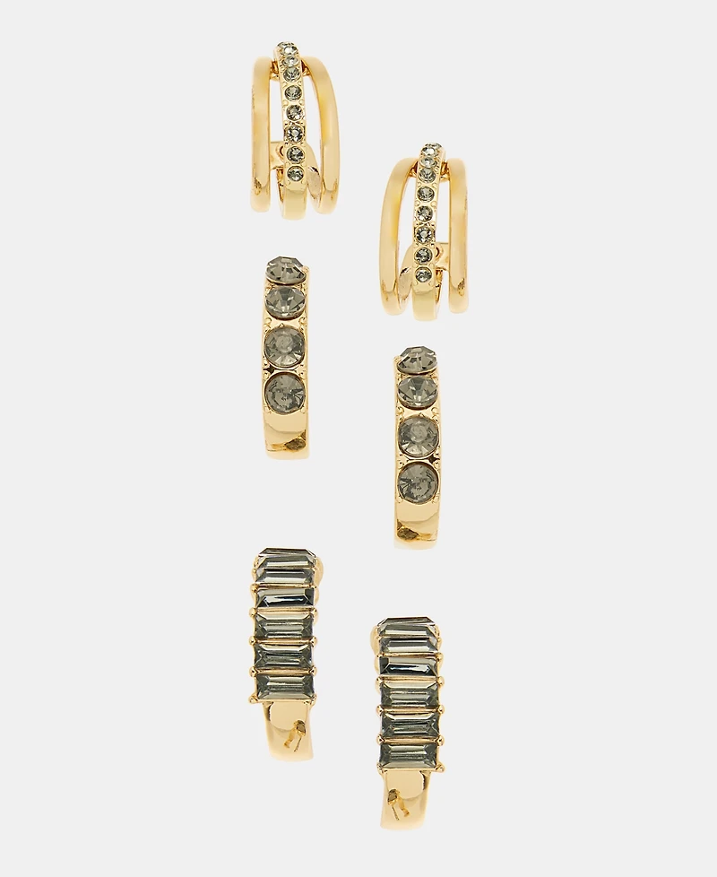 I.n.c. International Concepts Glass Stone Hoop Earrings, Set of 3, Macy's Exclusive