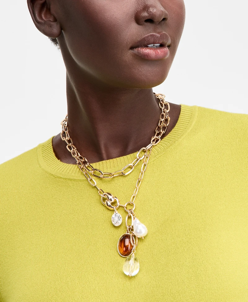 I.n.c. International Concepts Mixed Charm Layered Lariat Necklace, 16-1/2" + 3" extender, Macy's Exclusive
