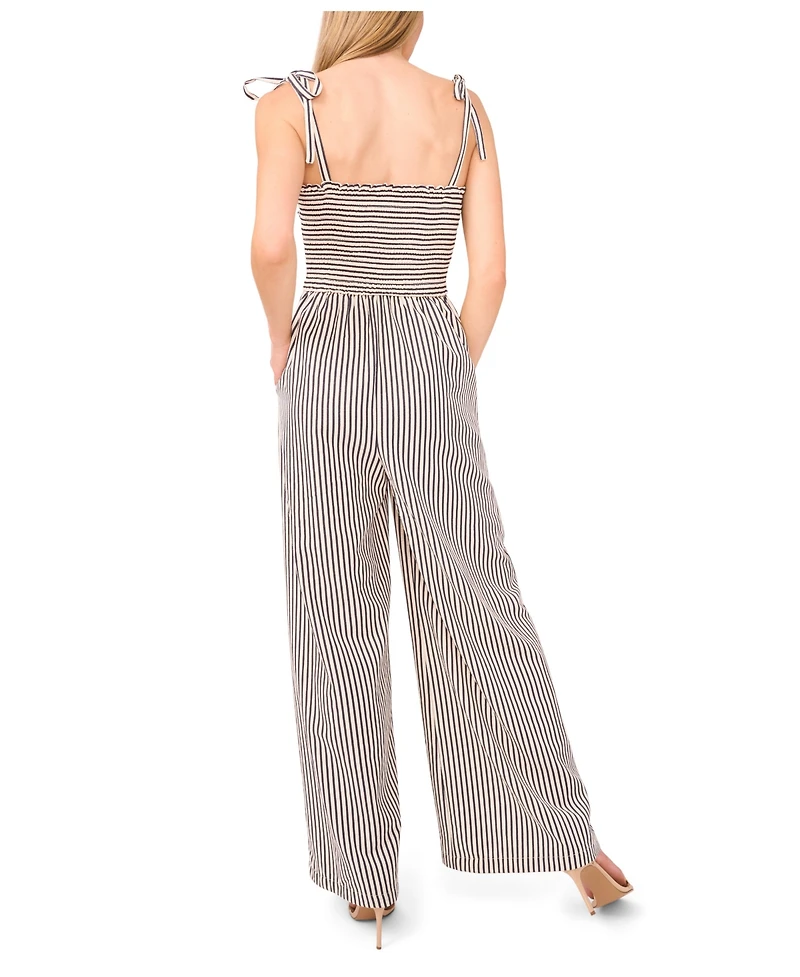 CeCe Women's Tie Strap Smocked Bodice Jumpsuit