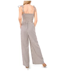 CeCe Women's Tie Strap Smocked Bodice Jumpsuit
