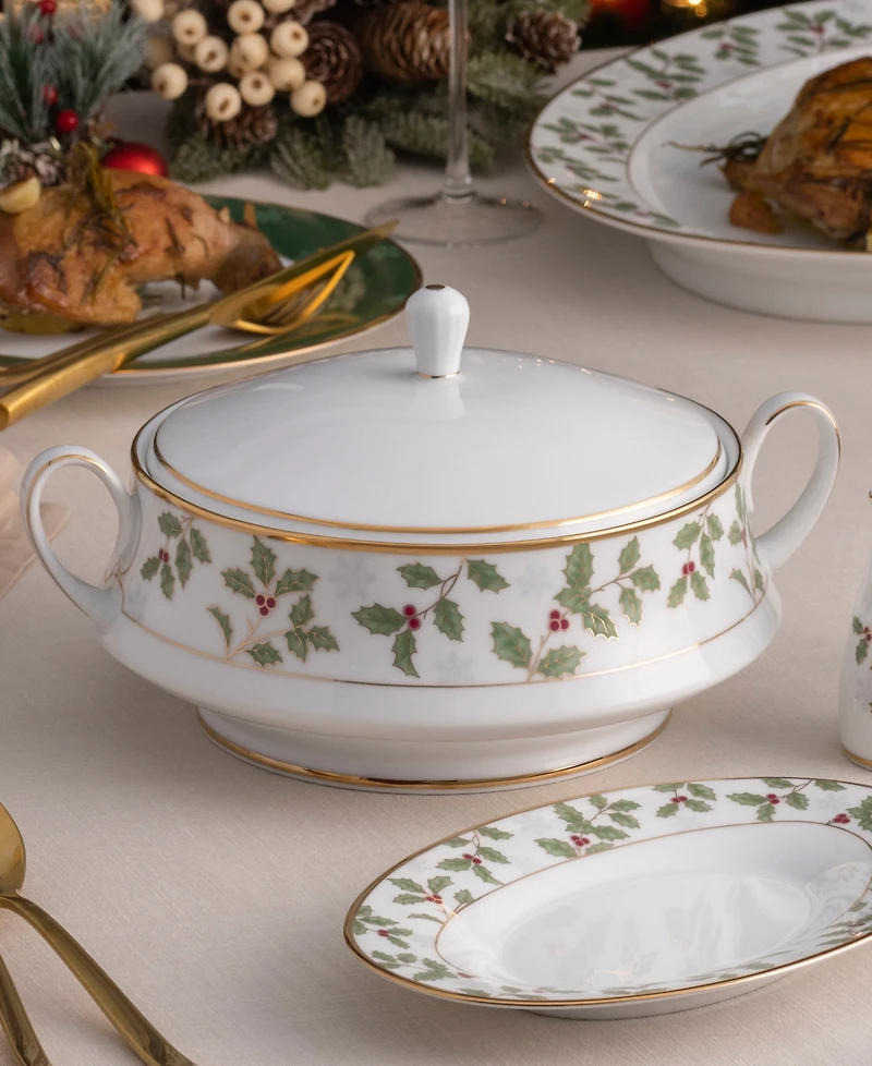 Noritake Holly & Berry Gold Covered Vegetable Bowl