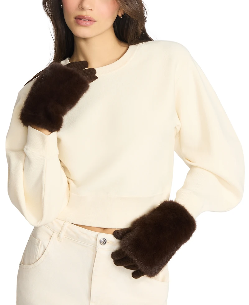 Steve Madden Faux-Fur-Cuff Cozy Knit Gloves