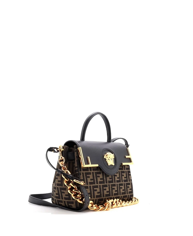 Pre-Owned Versace Medium x Fendi Fendace La Medusa Top Handle Bag Zucca Canvas and Leather