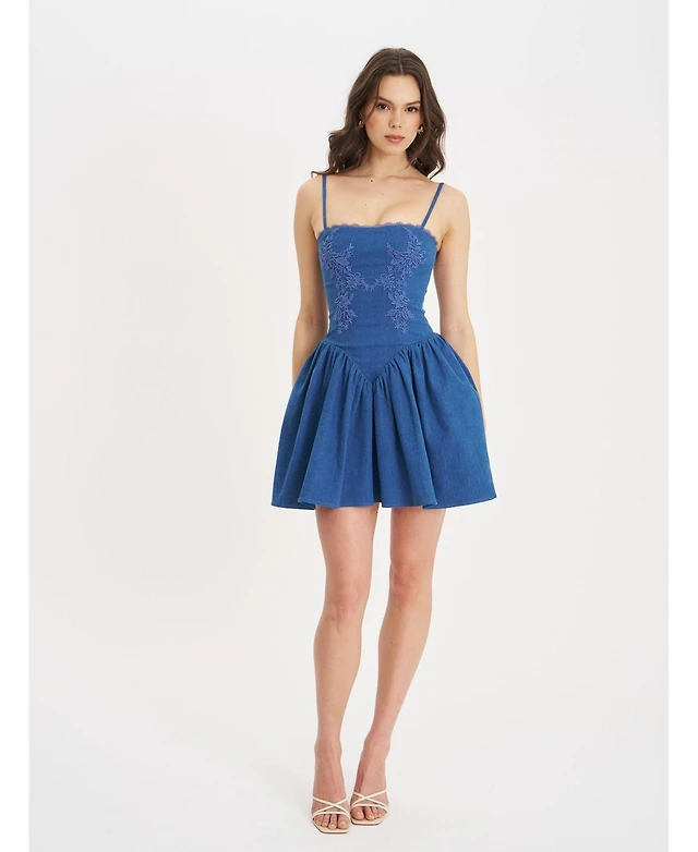 Miss Circle Women's Sacha Red Lace Drop Waist Corset Puffy Mini Dress |  Arden Fair