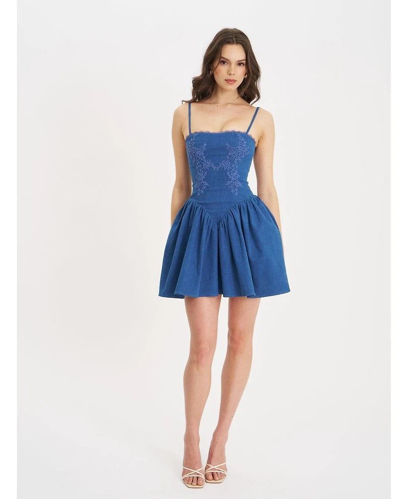Miss Circle Women's Zafira Cotton Denim Drop Waist Corset Mini Dress