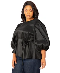 Buxom Couture Women's Tie Waist Voluminous Sleeve Blouse