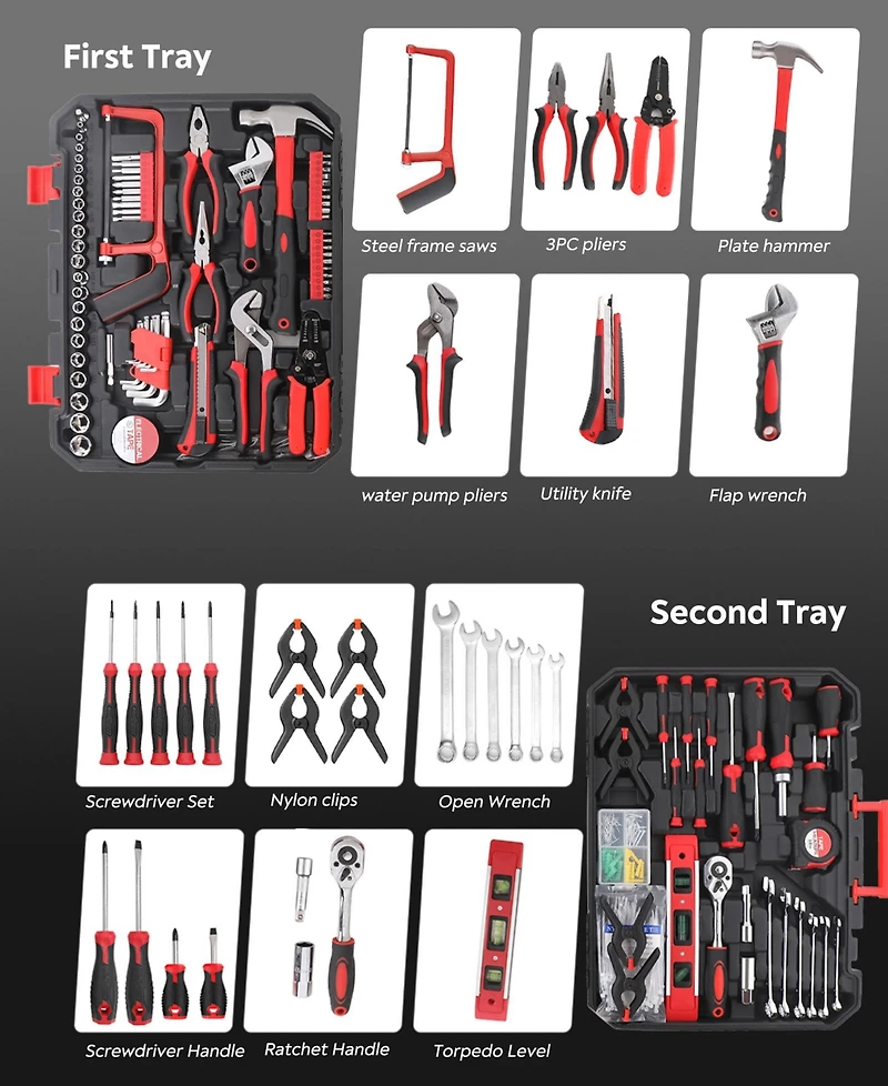 Sugift 328-Piece Household Hand Tool Set with Storage Case – All-in-One Repair Kit for Home, Garage, Car, and Office Use