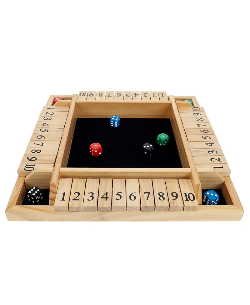 Pacific Shore Games 4 Player Shut the Box Dice Board Game with Natural Wood - 12 in.