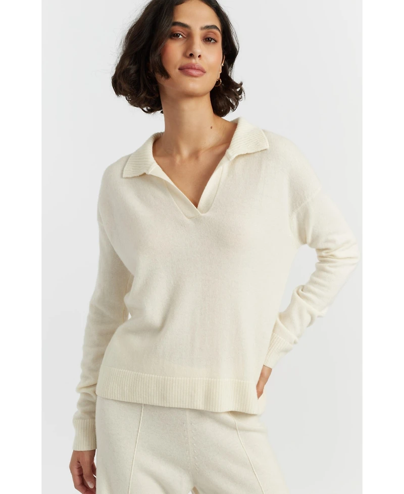 Chinti & Parker Women's Wool Cashmere Blend V Neck Collared Sweater