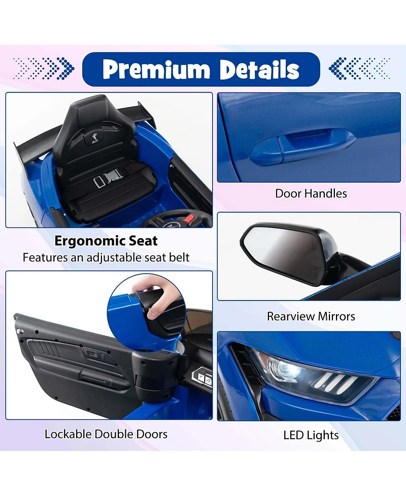 Gymax 12V Kids Ride on Car Licensed Ford Mustang Shelby GT500 w/ Remote Control