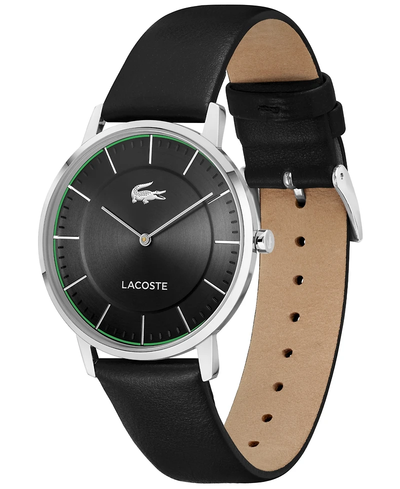 Lacoste Men's Crocorigin Black Leather Strap Watch, 40.5mm