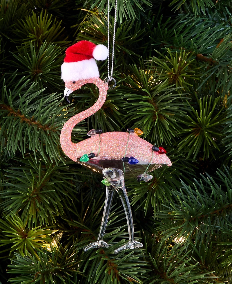 Holiday Lane Florida Santa Flamingo Glittered Ornament, Macy's Exclusive
