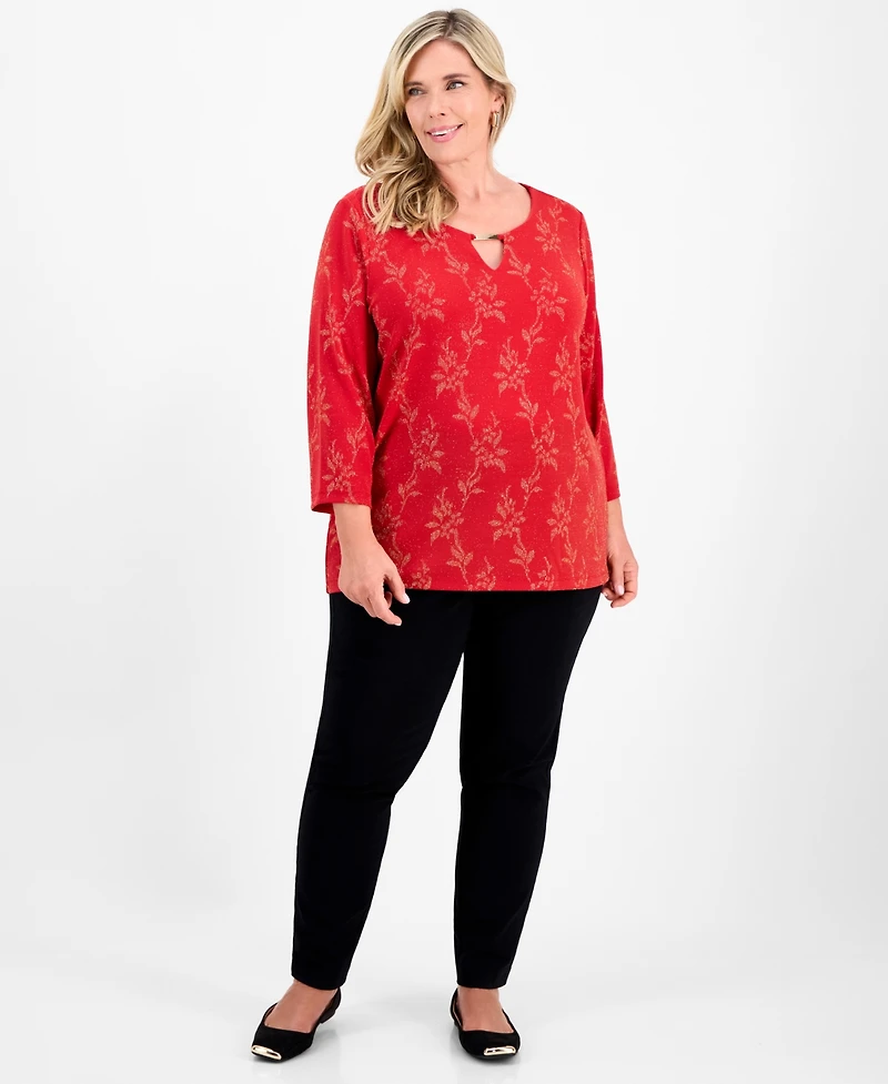 Jm Collection Plus Metallic Jacquard 3/4-Sleeve Top, Macy's Exclusive
